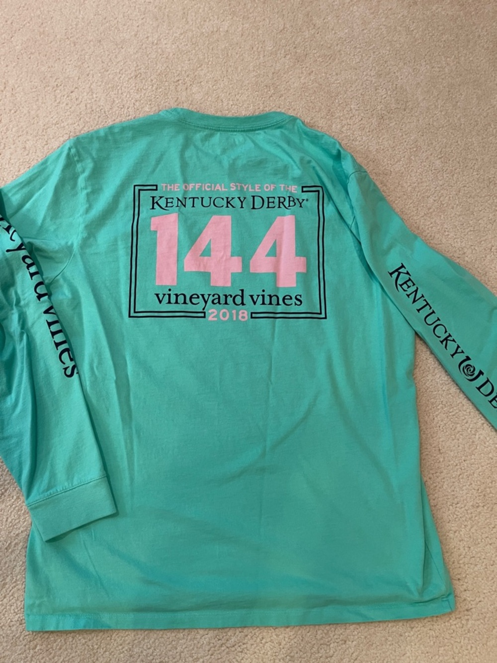 LN Vineyard Vines KENTUCKY DERBY Aqua Long Sleeve Tee Back Graphic L